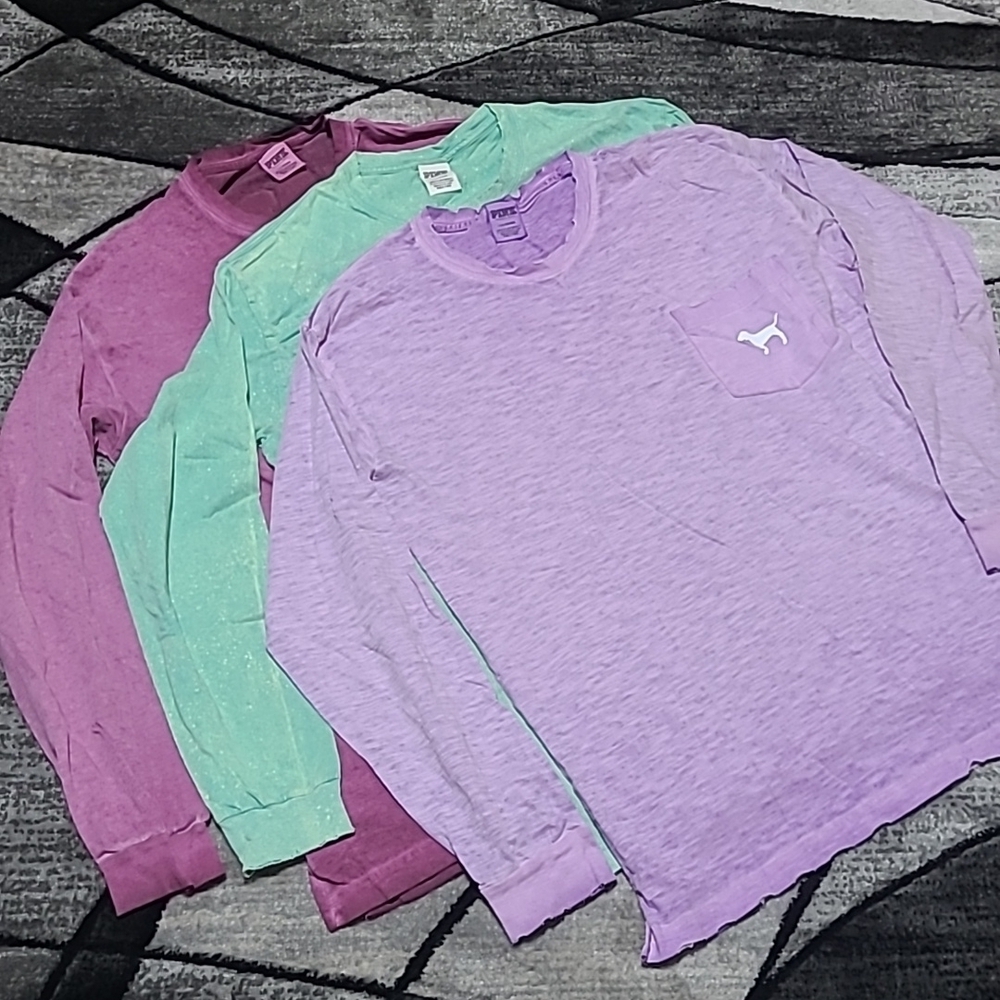VS PINK 2017 Campus Pocket Factory Distressed Long-sleeve Tee-Shirts PRI…